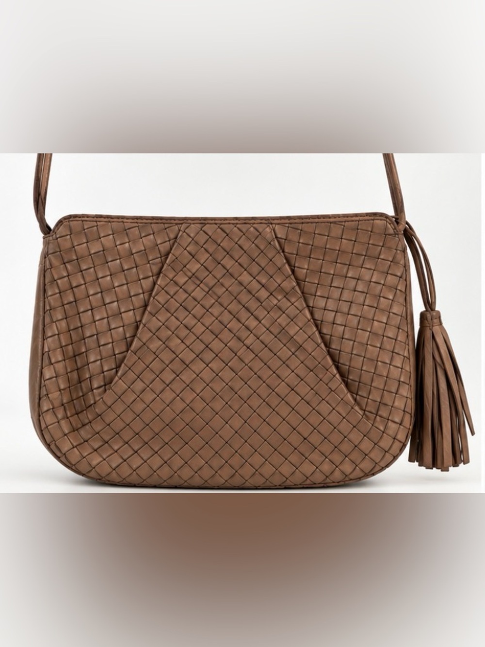 Parri Firenze Vintage Woven Leather Taupe Crossbody Bag